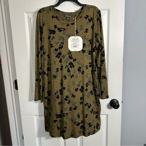 Toad & Co Windmere long sleeve dress, color is "fir" w/scattered florals, fall